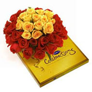 15 Yellow 30 Red Roses and Celebration Chocolate